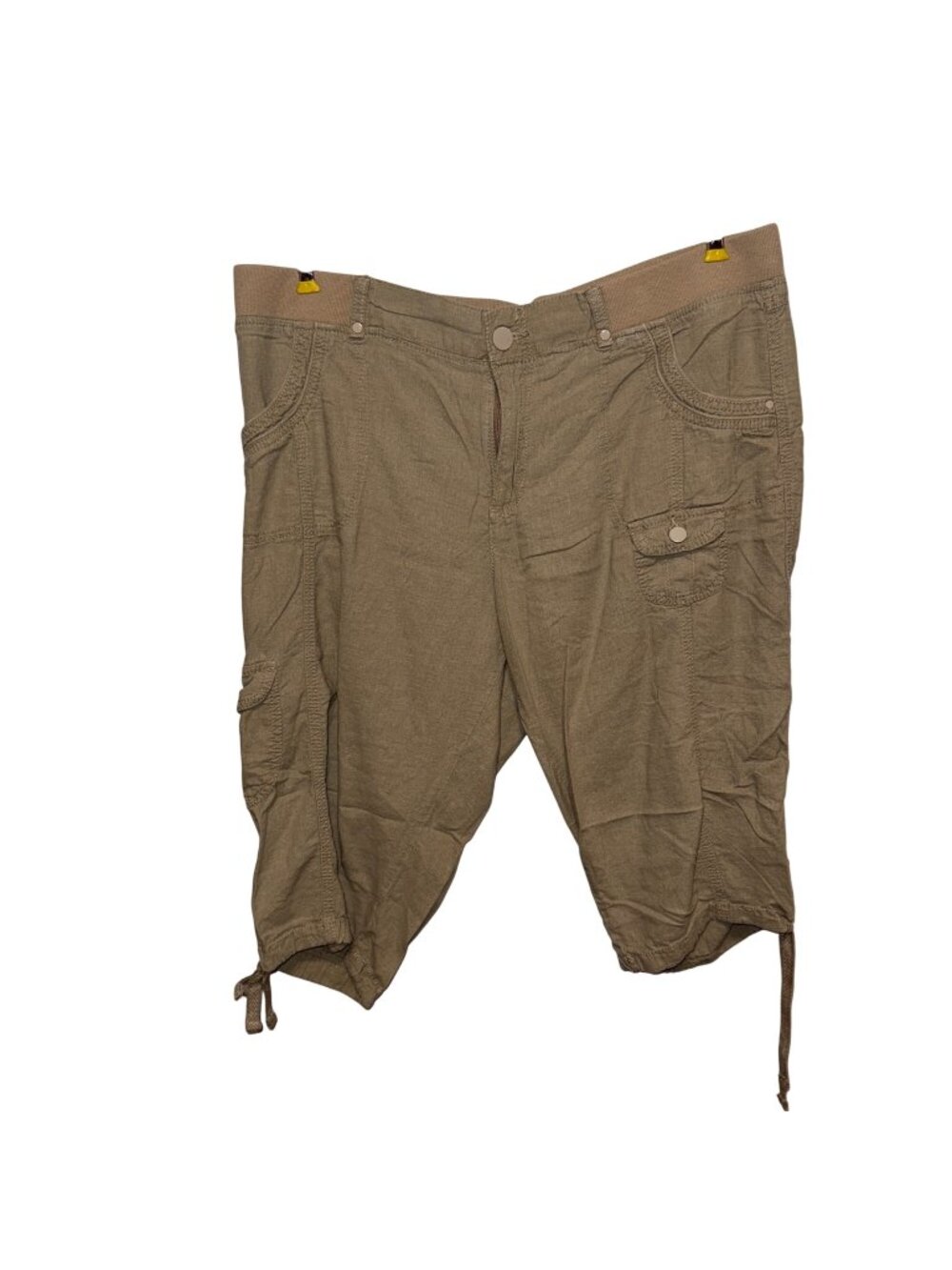 Gloria Vanderbilt Womens Tan Capri Cargo Shorts Elastic Waist & Drawstring Hem